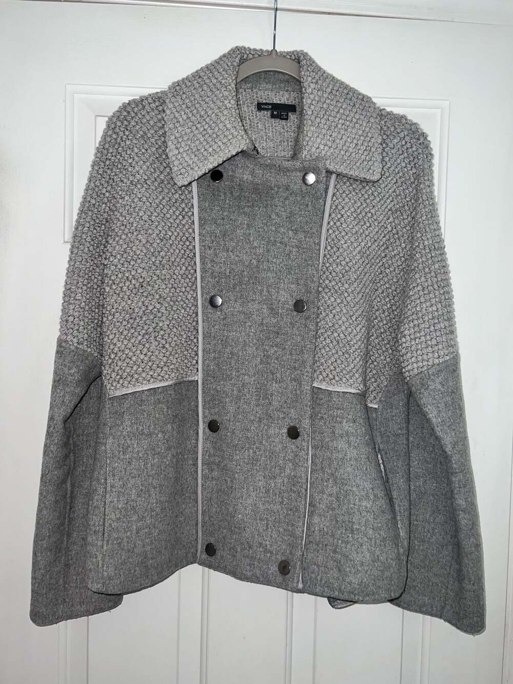 Vince Grey Boucle Blocked Wool Coat - size M